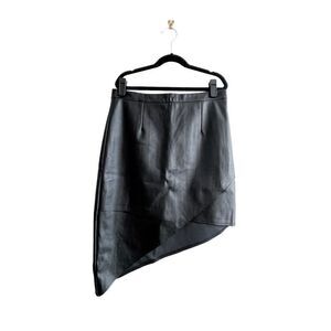 Missguided Slanted Faux Leather Wrap Black Mini Skirt Vegan Women's 6